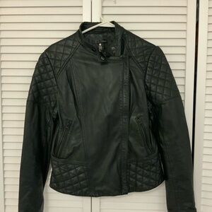 Aqua Black Quilted women Leather Jacket size small